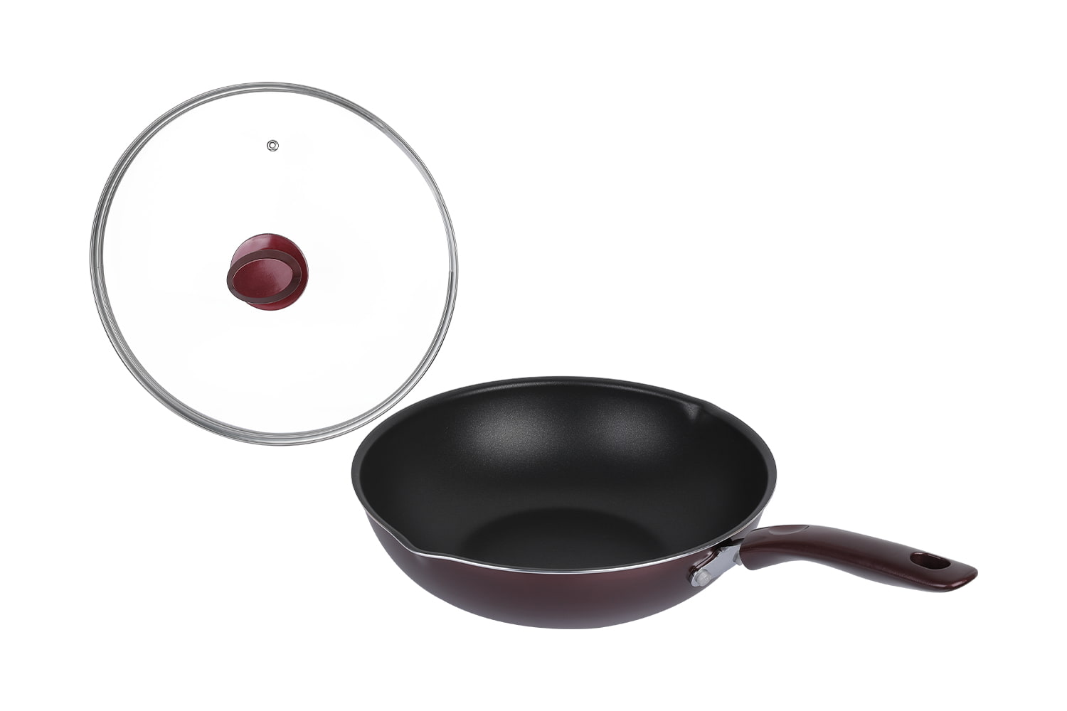 CLB3031D Wok-sa ​​staklenim poklopcem 30 wok, plameni wok, wok koji se ne lijepi